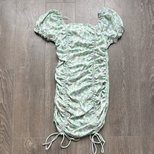 Floral Ruched Dress with Puff Sleeves